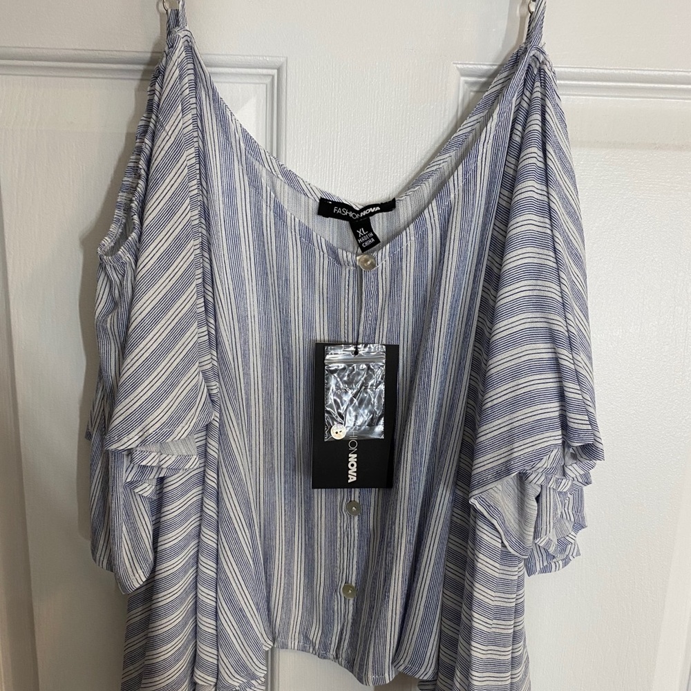Blue and White tank blouse